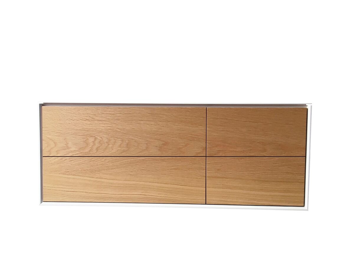 reece ISSY Glide Twin 1200mm Wall Hung Vanity Unit Single Bowl 4 Drawers Oak
