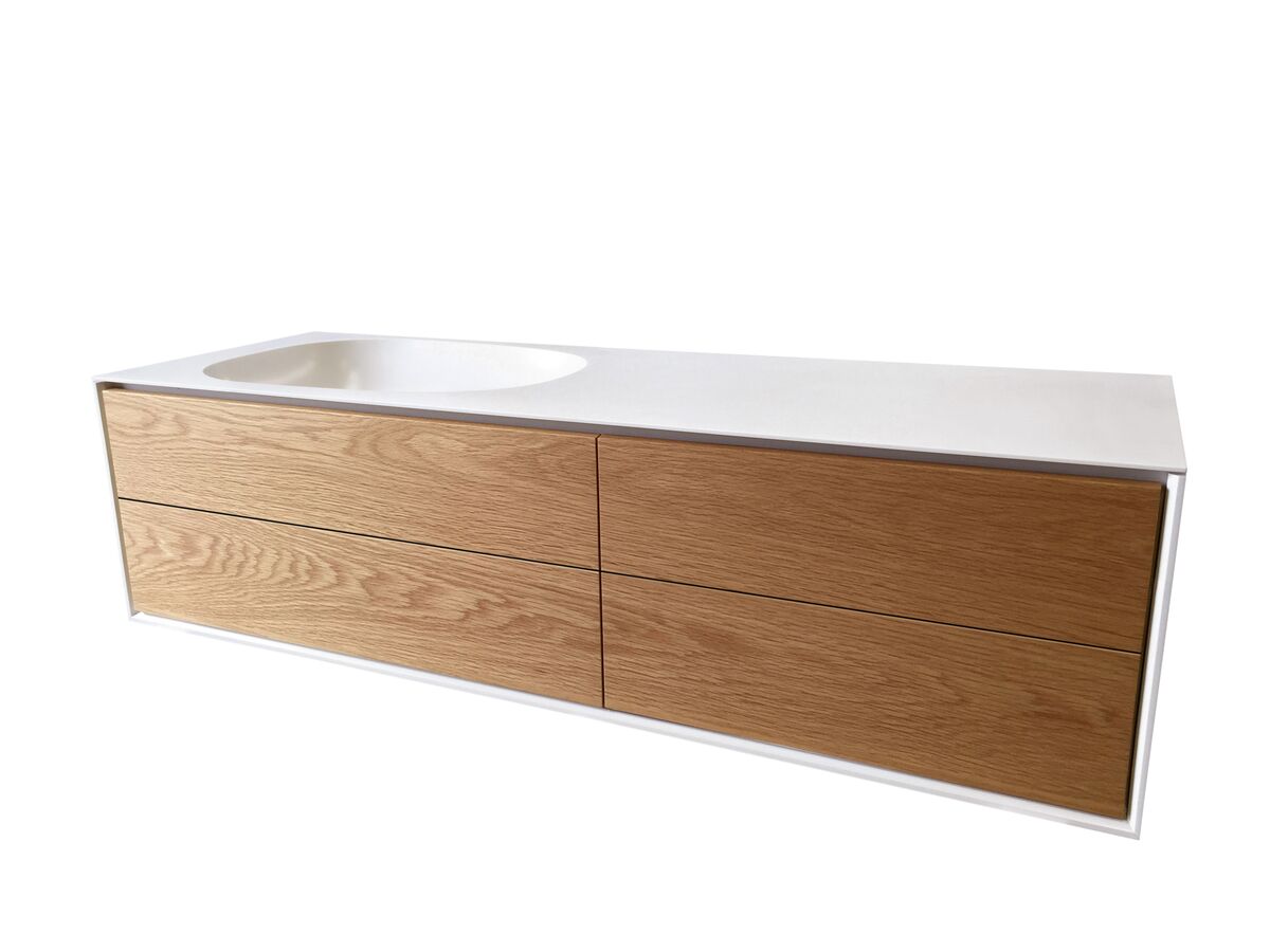Reece ISSY Glide Twin 1400mm - 1499mm Custom Wall Hung Vanity Unit Single Bowl 4 Drawers Oak