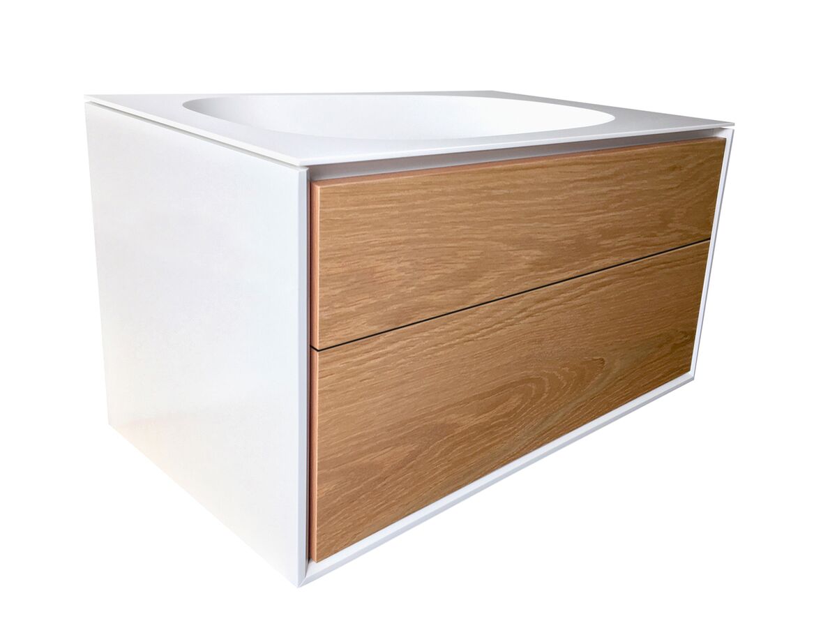 Reece ISSY Glide Twin 750mm Wall Hung Vanity Unit Single Bowl 2 Drawers Oak