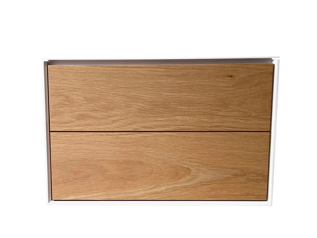 reece ISSY Glide Twin 751mm - 850mm Custom Wall Hung Vanity Unit Single Bowl 2 Drawers Oak