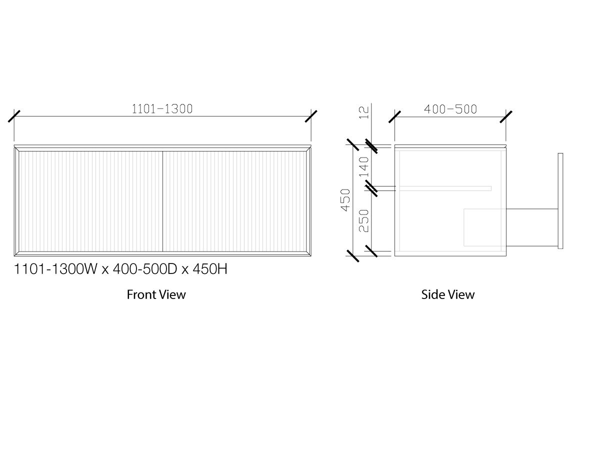 Reece ISSY Halo III 1101-1300mm X 400-500mm X 450mm Custom Vanity Unit With 2 Touch Latch Drawers & Internal Shelf