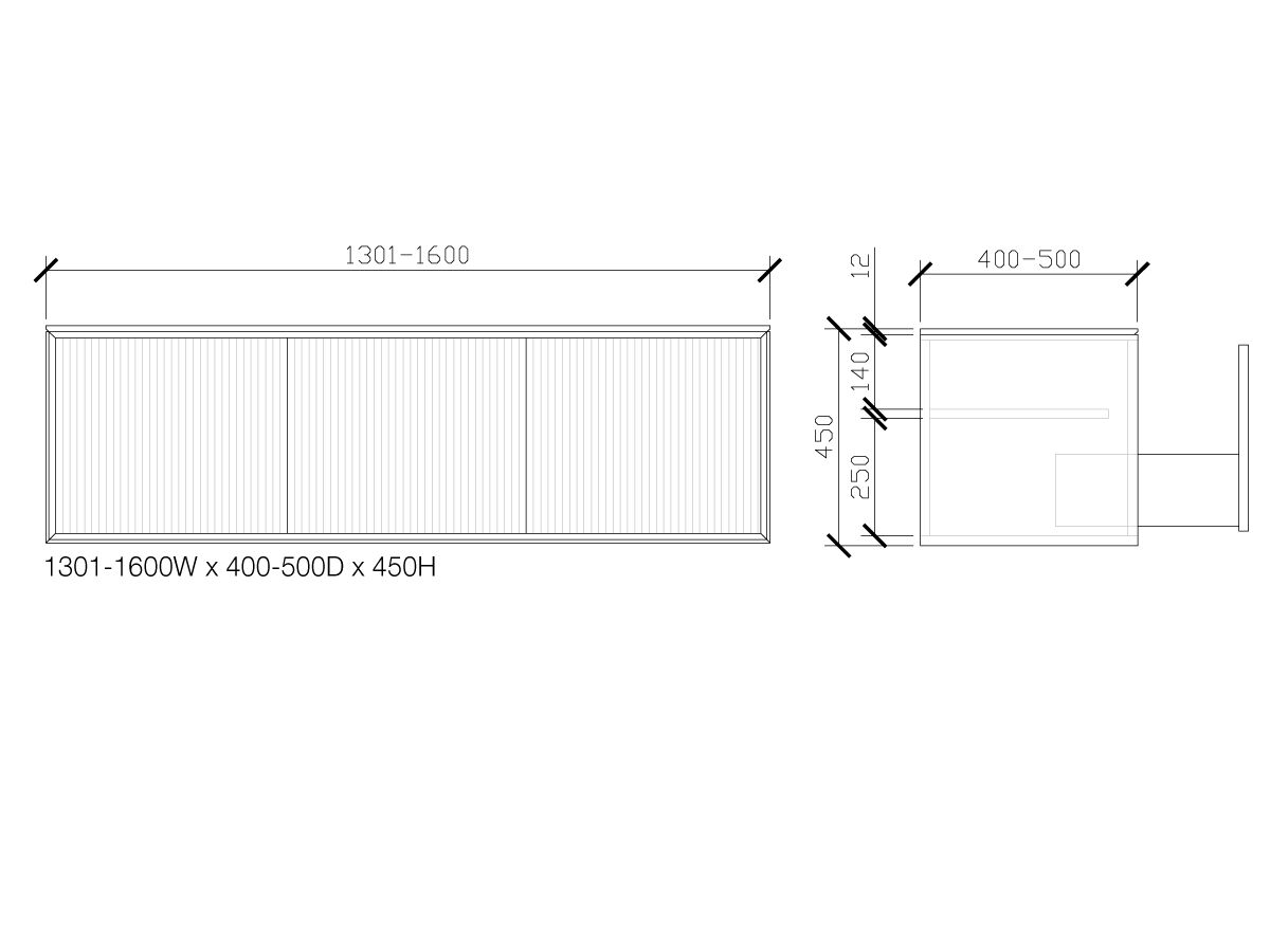 Reece ISSY Halo III 1301-1600mm X 400-500mm X 450mm Custom Vanity Unit With 3 Touch Latch Drawers & Internal Shelf