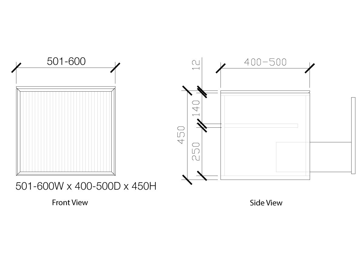 Reece ISSY Halo III 501-600mm X 400-500mm X 450mm Custom Vanity Unit With 1 Touch Latch Drawer & Internal Shelf