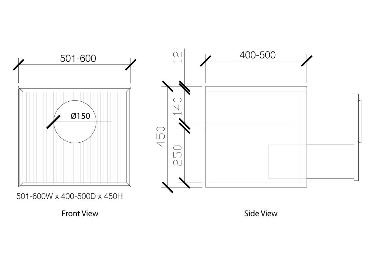 Reece ISSY Halo III 501-600mm X 400-500mm X 450mm Custom Vanity Unit With 1 Soft Close Drawer & Internal Shelf With Handle