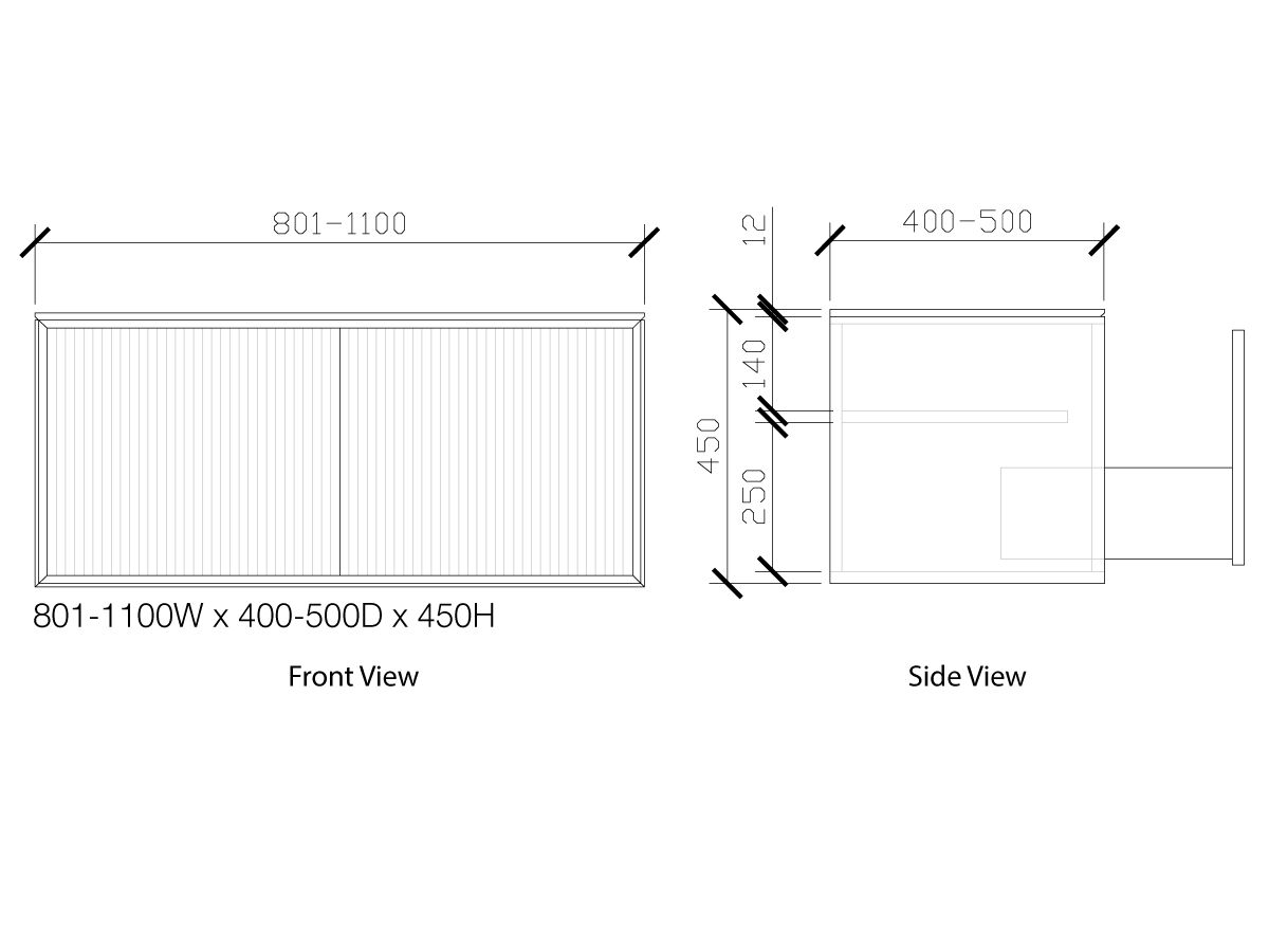 Reece ISSY Halo III 801-1100mm X 400-500mm X 450mm Custom Vanity Unit With 2 Touch Latch Drawers & Internal Shelf