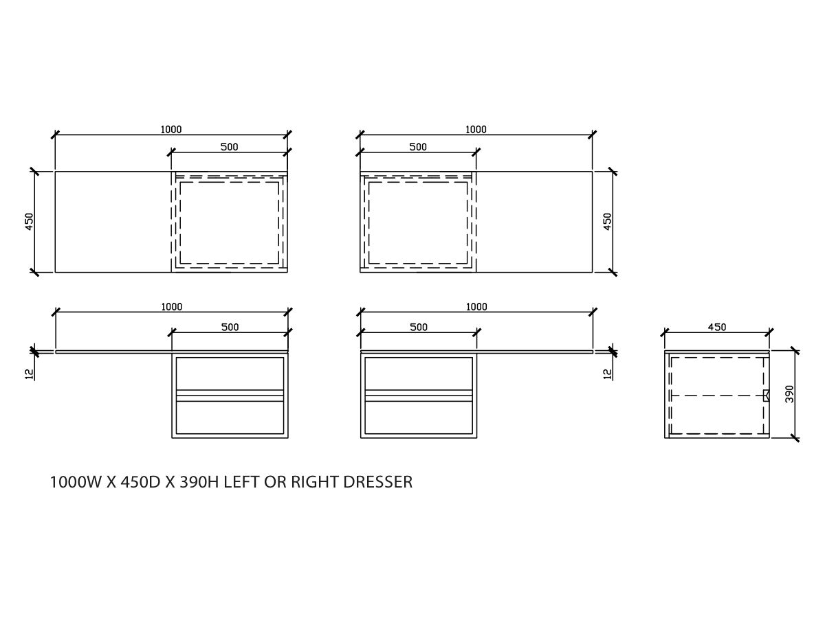 Reece ISSY Z8 1000mm X 390mm Vanity Unit 2 Drawers Extended Top Left Or Right Hand