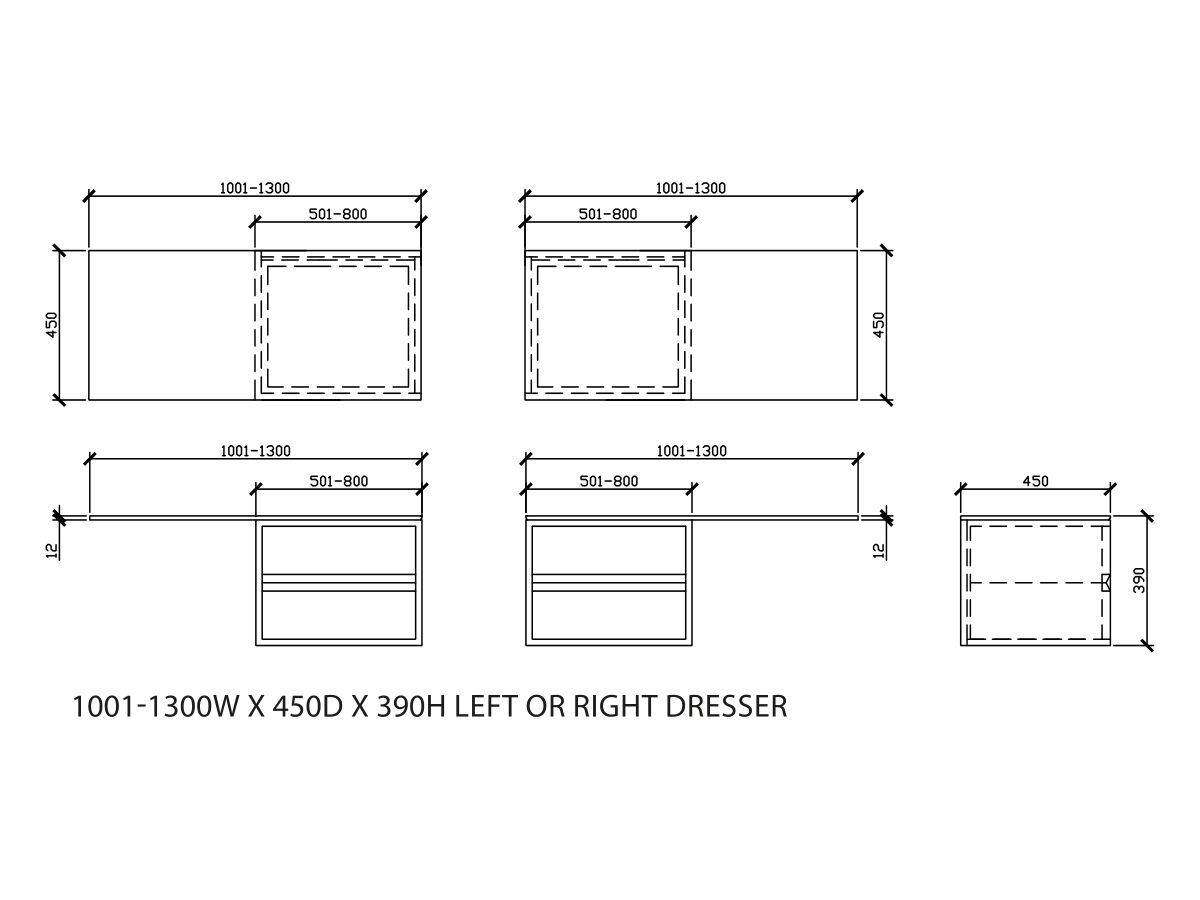Reece ISSY Z8 1001-1300mm Custom Vanity Unit 2 Drawers Extended Top Right Hand
