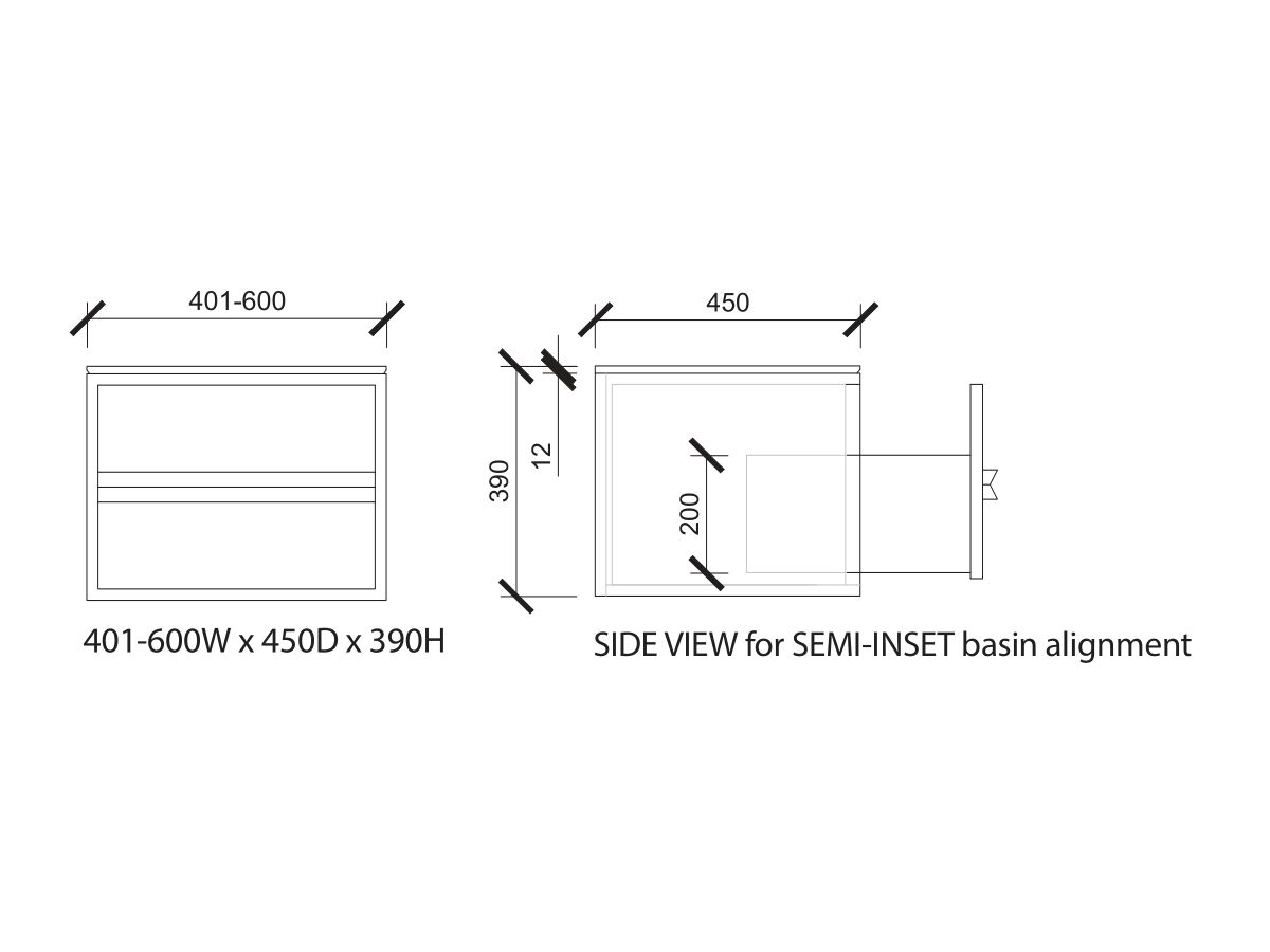 Reece ISSY Z8 400-600mm X 450mm X 390mm Custom Vanity Unit 1 Drawer Semi Inset Basin