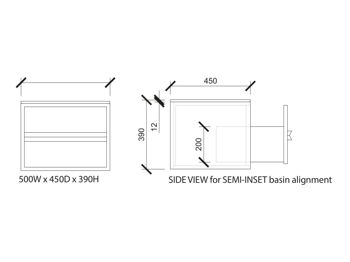 Reece ISSY Z8 500mm X 450mm X 390mm Vanity Unit 1 Drawer Semi Inset Basin