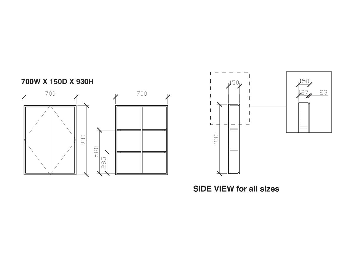 Reece ISSY Z8 700mm X 150mm X 930mm Shaving Cabinet
