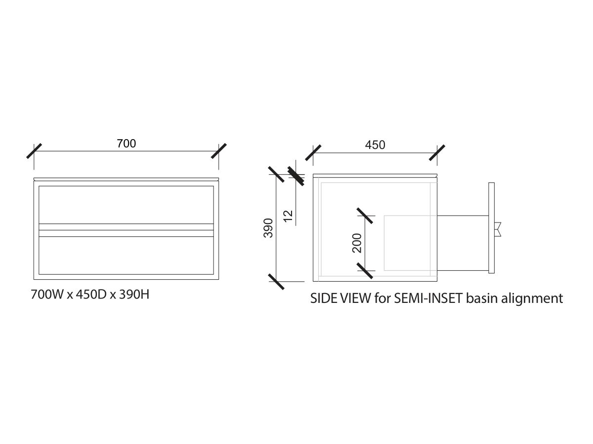 Reece ISSY Z8 700mm X 450mm X 390mm Vanity Unit 1 Drawer Semi Inset Basin