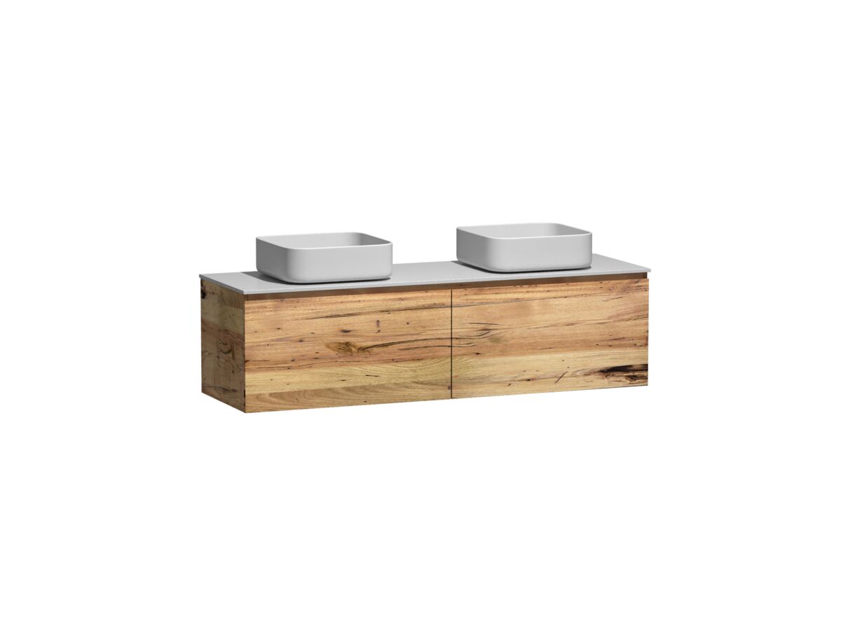Reece Kado Arc Timber All Drawer 1500mm Double Bowl Vanity Unit Corian Top Australian Chestnut