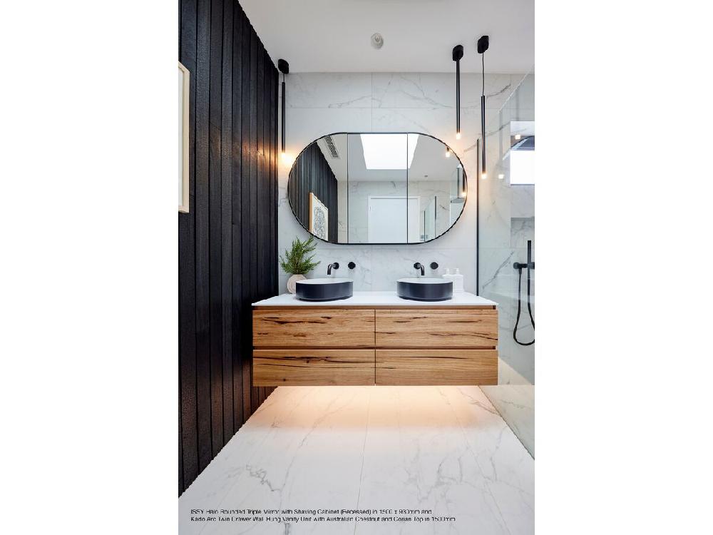 Reece Kado Arc Timber All Drawer 1500mm Double Bowl Vanity Unit Corian Top Australian Chestnut