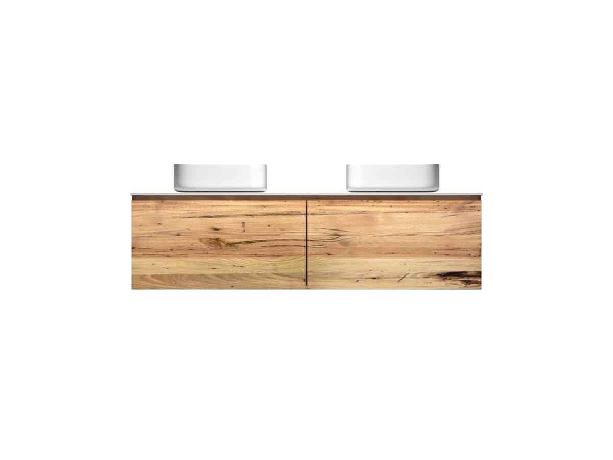 reece Kado Arc Timber All Drawer 1500mm Double Bowl Vanity Unit Corian Top Australian Chestnut