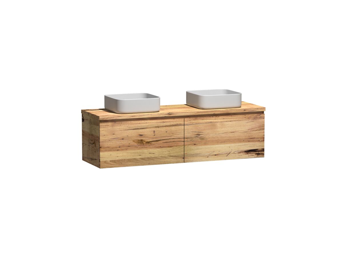 Reece Kado Arc Timber All Drawer 1500mm Double Bowl Vanity Unit Timber Top Australian Chestnut