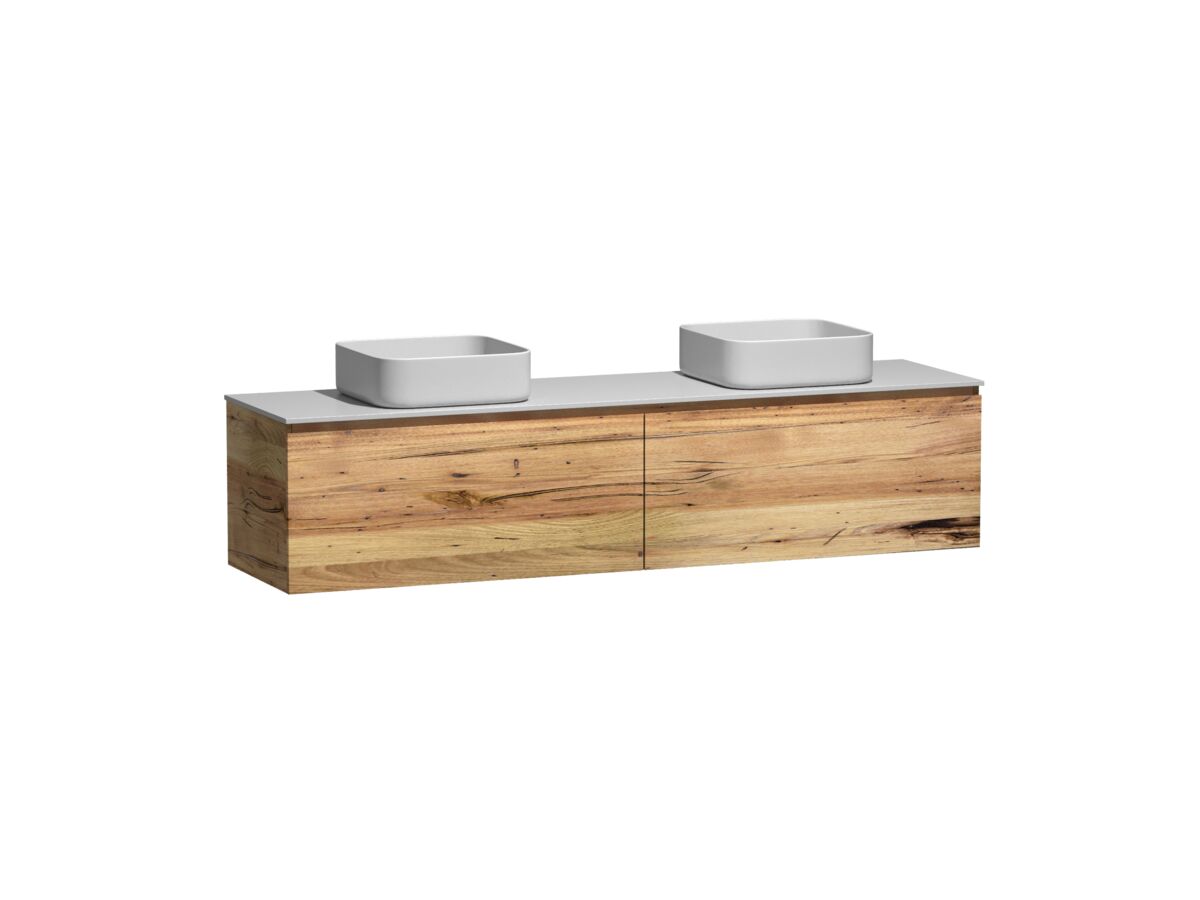 Reece Kado Arc Timber All Drawer 1800mm Double Bowl Vanity Unit Corian Top Australian Chestnut