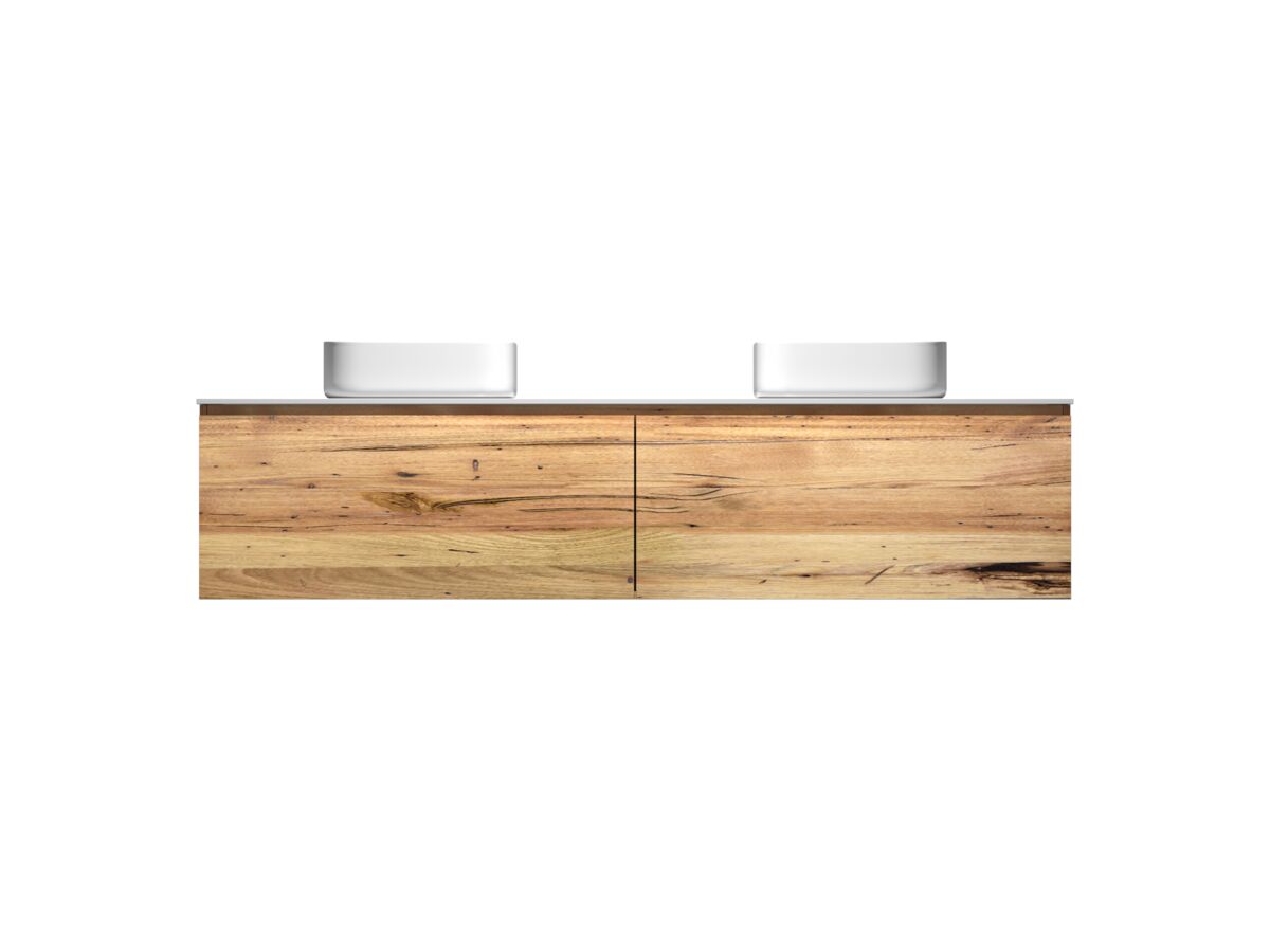 reece Kado Arc Timber All Drawer 1800mm Double Bowl Vanity Unit Corian Top Australian Chestnut