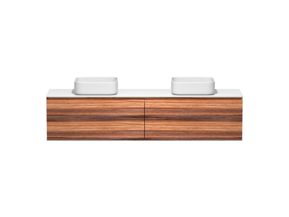 reece Kado Arc Timber All Drawer 1800mm Double Bowl Vanity Unit Corian Top Red Tulip