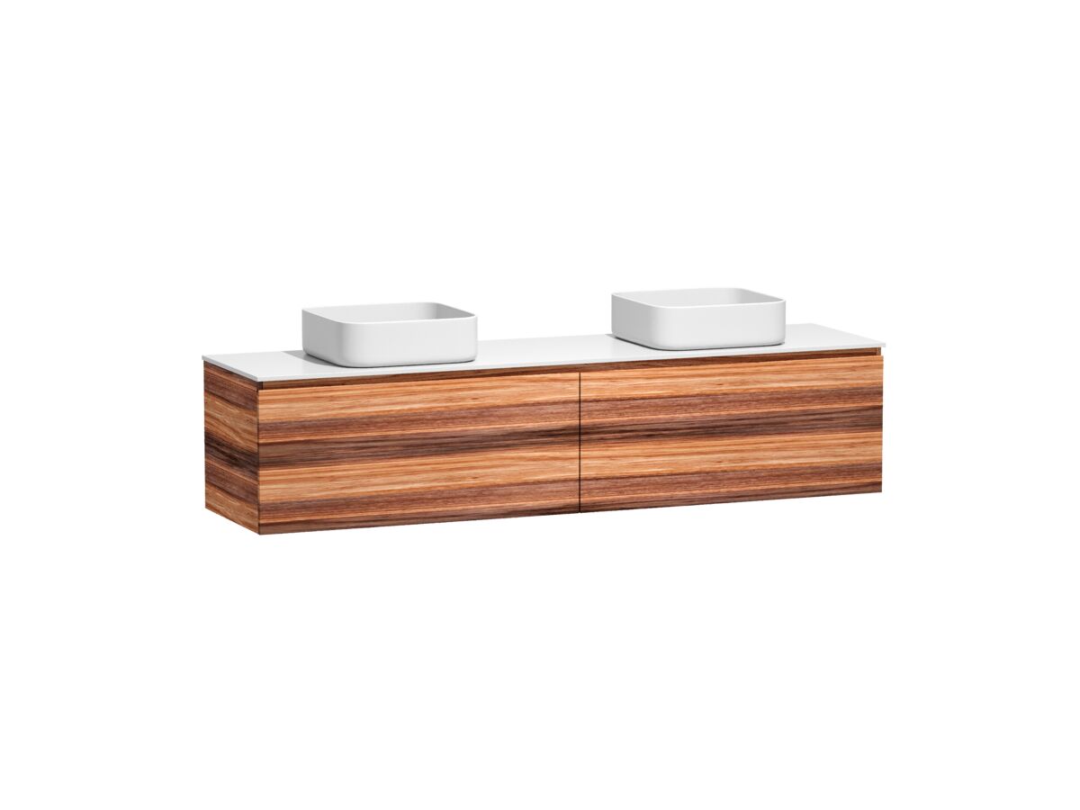 Reece Kado Arc Timber All Drawer 1800mm Double Bowl Vanity Unit Corian Top Red Tulip
