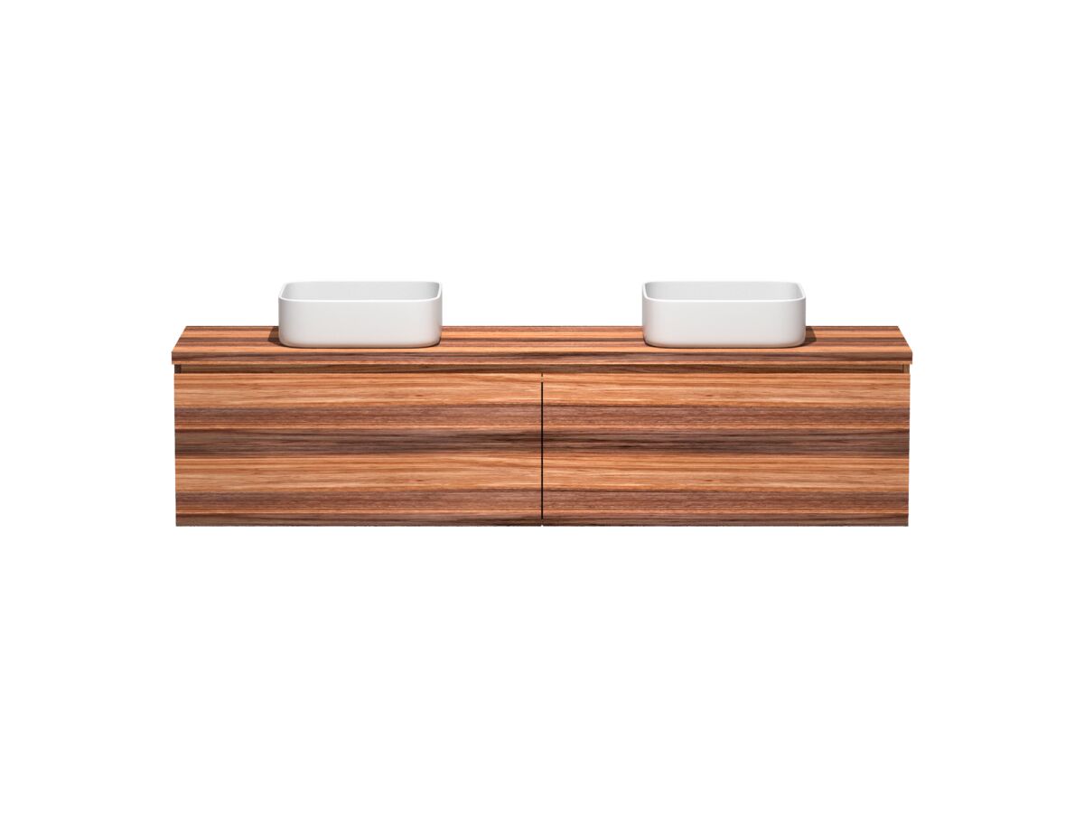 reece Kado Arc Timber All Drawer 1800mm Double Bowl Vanity Unit Timber Top Red Tulip
