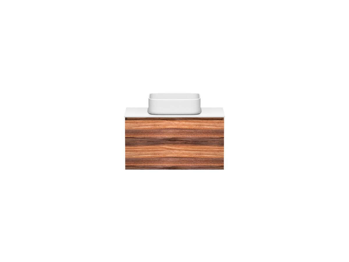 reece Kado Arc Timber All Drawer 750mm Vanity Unit Corian Top Red Tulip