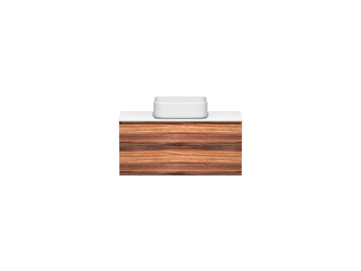 reece Kado Arc Timber All Drawer 900mm Vanity Unit Corian Top Red Tulip