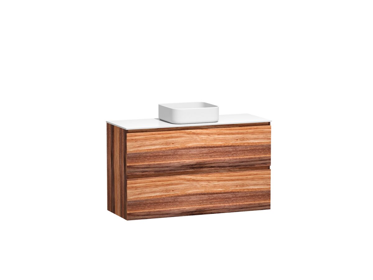 Reece Kado Arc Timber Twin Drawer 1200mm Vanity Unit Corian Top Red Tulip