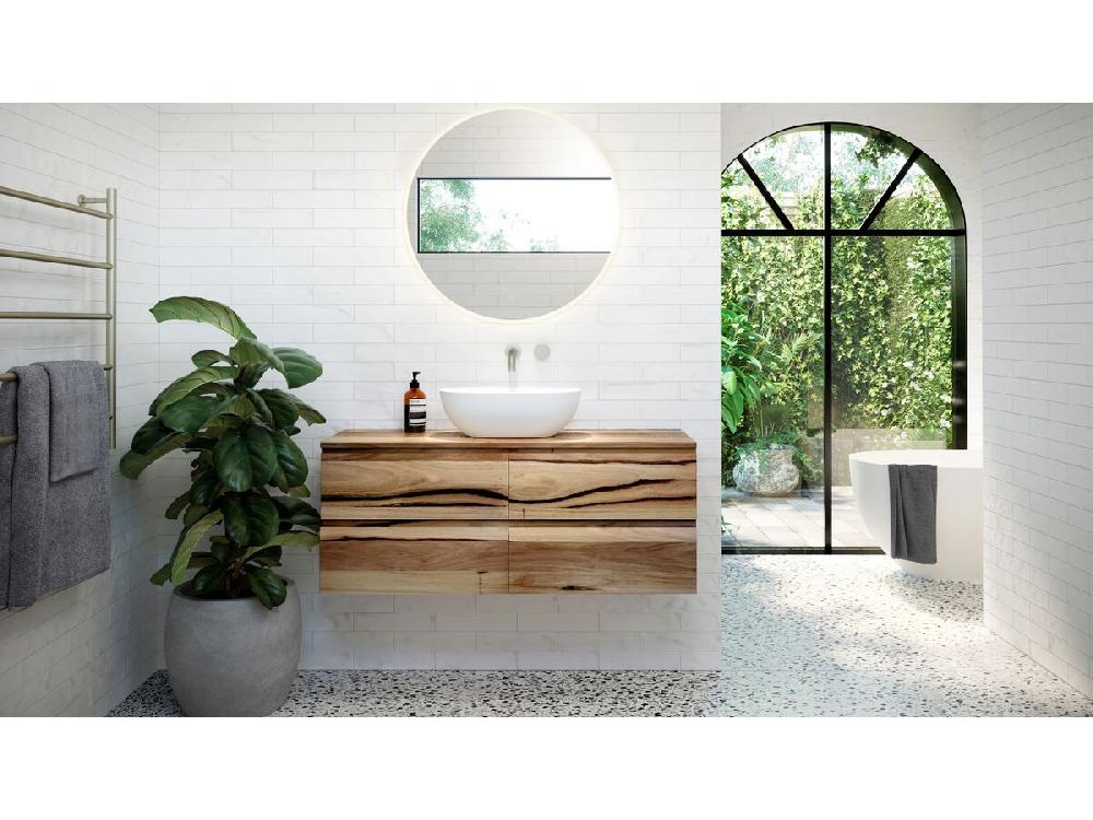 Reece Kado Arc Timber Twin Drawer 1200mm Vanity Unit Timber Top Australian Chestnut