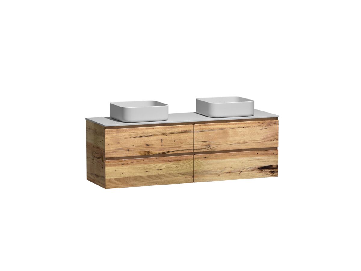 Reece Kado Arc Timber Twin Drawer 1500mm Double Bowl Vanity Unit Corian Top Australian Chestnut