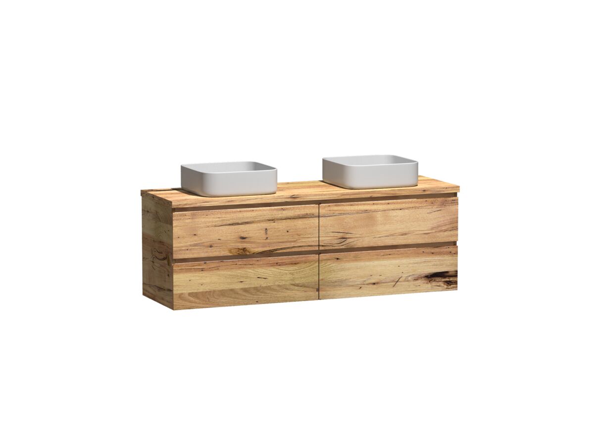 Reece Kado Arc Timber Twin Drawer 1500mm Double Bowl Vanity Unit Timber Top Australian Chestnut