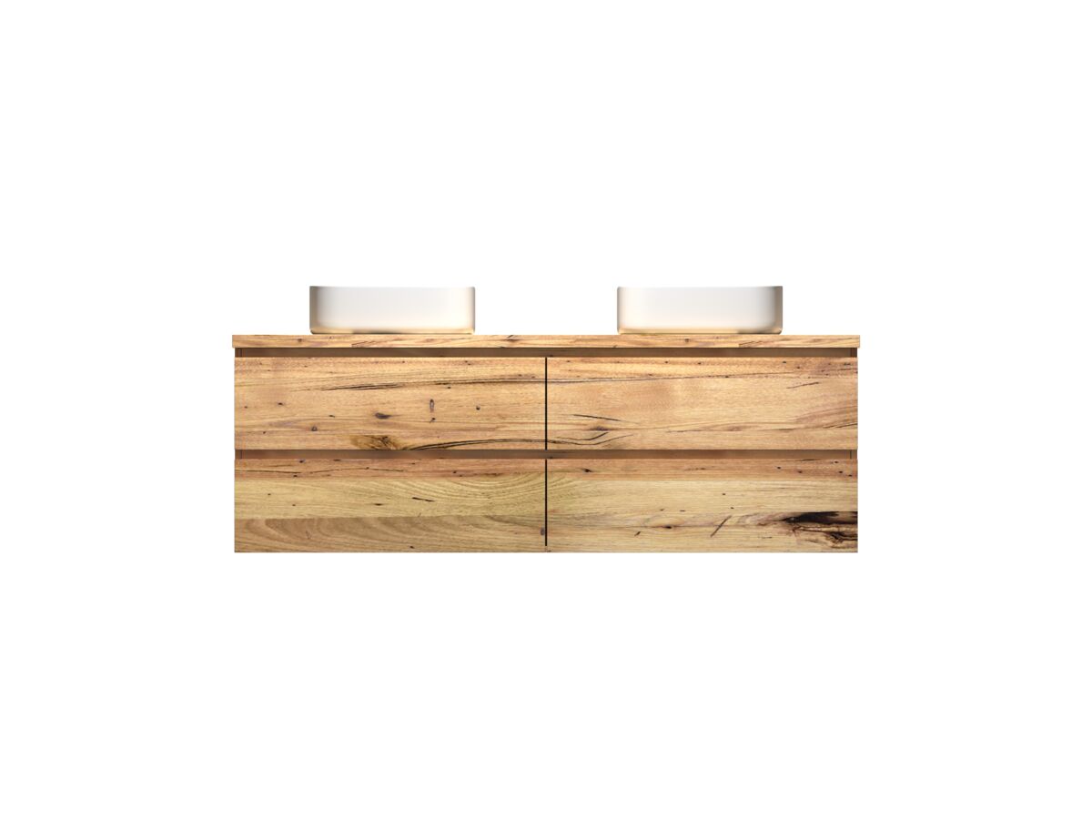 reece Kado Arc Timber Twin Drawer 1500mm Double Bowl Vanity Unit Timber Top Australian Chestnut