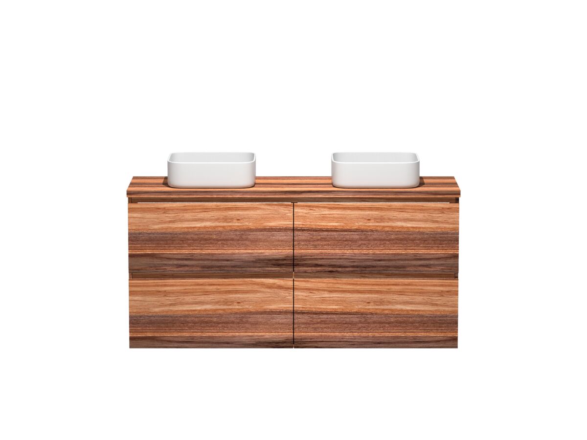 reece Kado Arc Timber Twin Drawer 1500mm Double Bowl Vanity Unit Timber Top Red Tulip