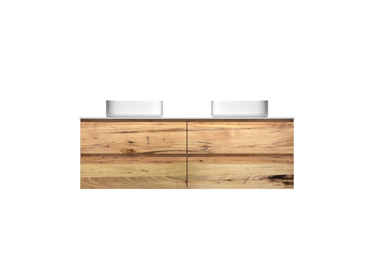 reece Kado Arc Timber Twin Drawer 1500mm Double Bowl Vanity Unit Corian Top Australian Chestnut