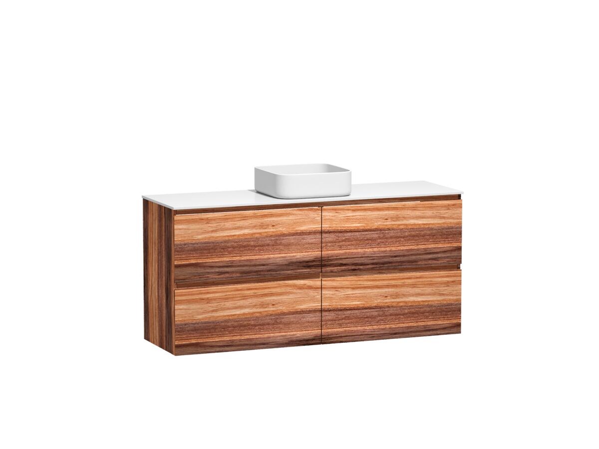 Reece Kado Arc Timber Twin Drawer 1500mm Single Bowl Vanity Unit Corian Top Red Tulip