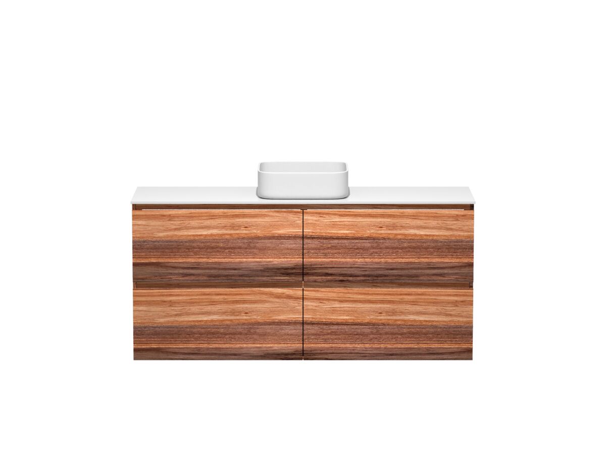 reece Kado Arc Timber Twin Drawer 1500mm Single Bowl Vanity Unit Corian Top Red Tulip