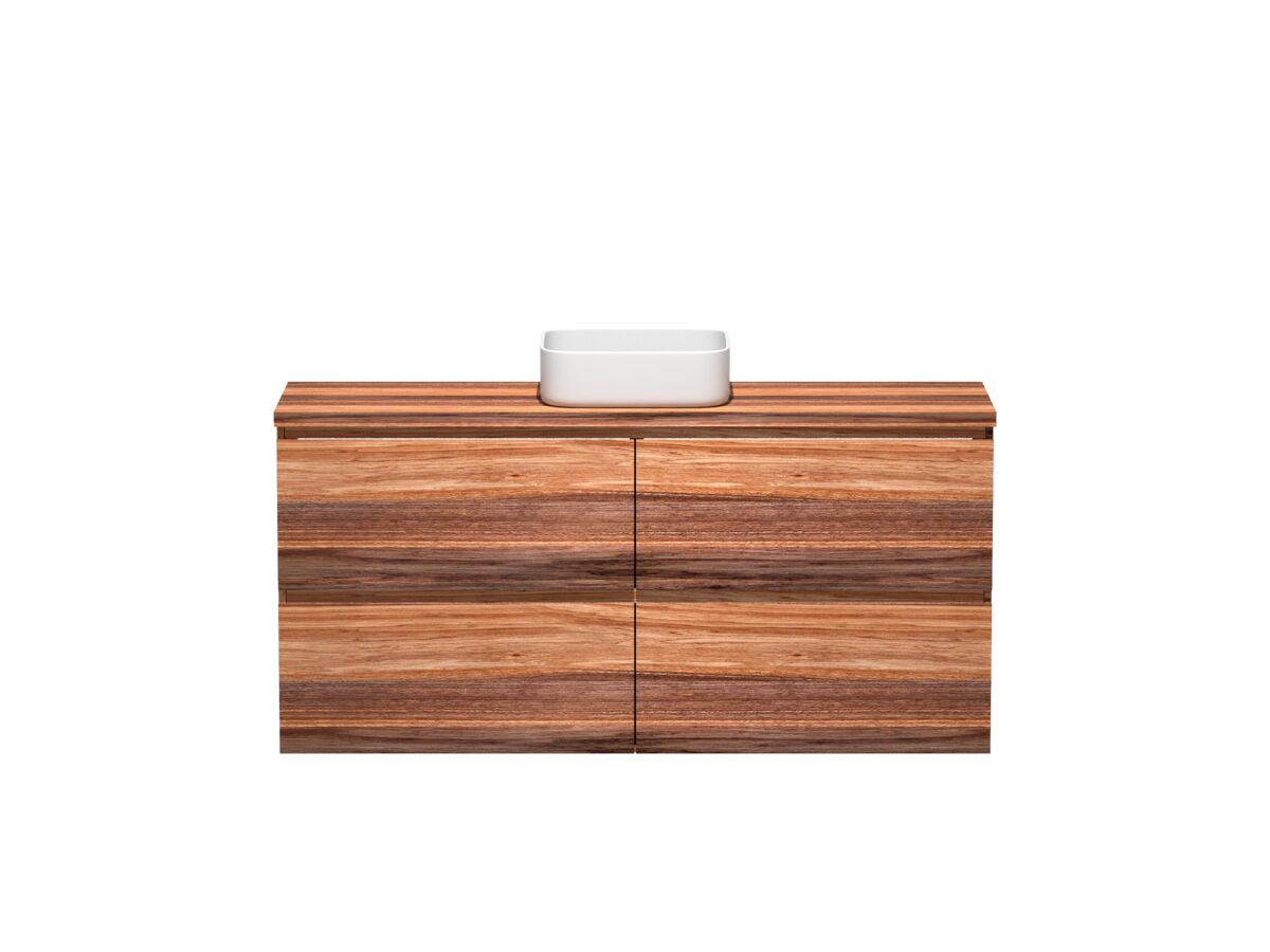 reece Kado Arc Timber Twin Drawer 1500mm Single Bowl Vanity Unit Timber Top Red Tulip