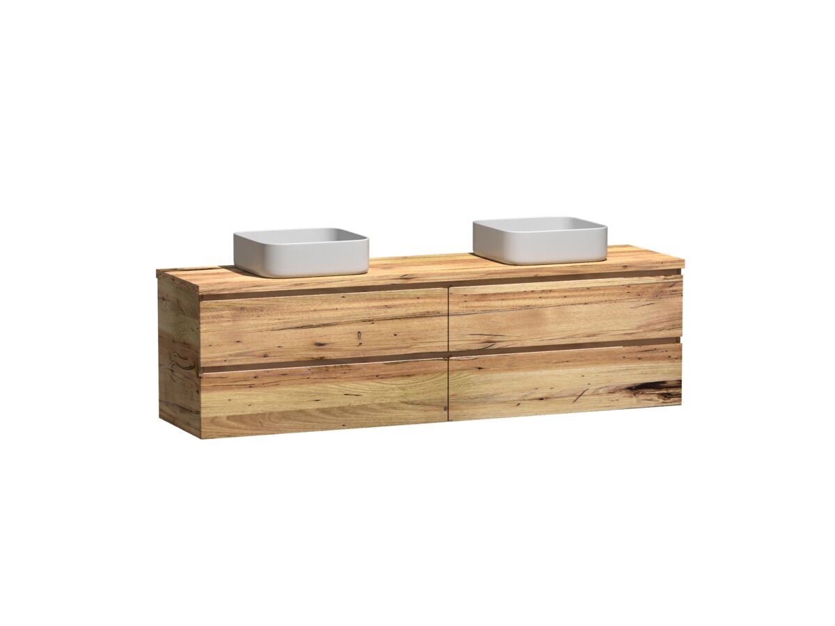 Reece Kado Arc Timber Twin Drawer 1800mm Double Bowl Vanity Unit Timber Top Australian Chestnut
