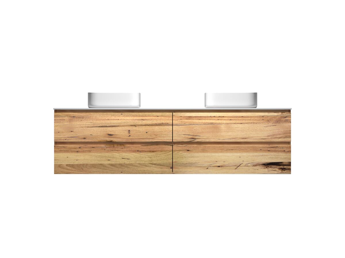 reece Kado Arc Timber Twin Drawer 1800mm Double Bowl Vanity Unit Corian Top Australian Chestnut