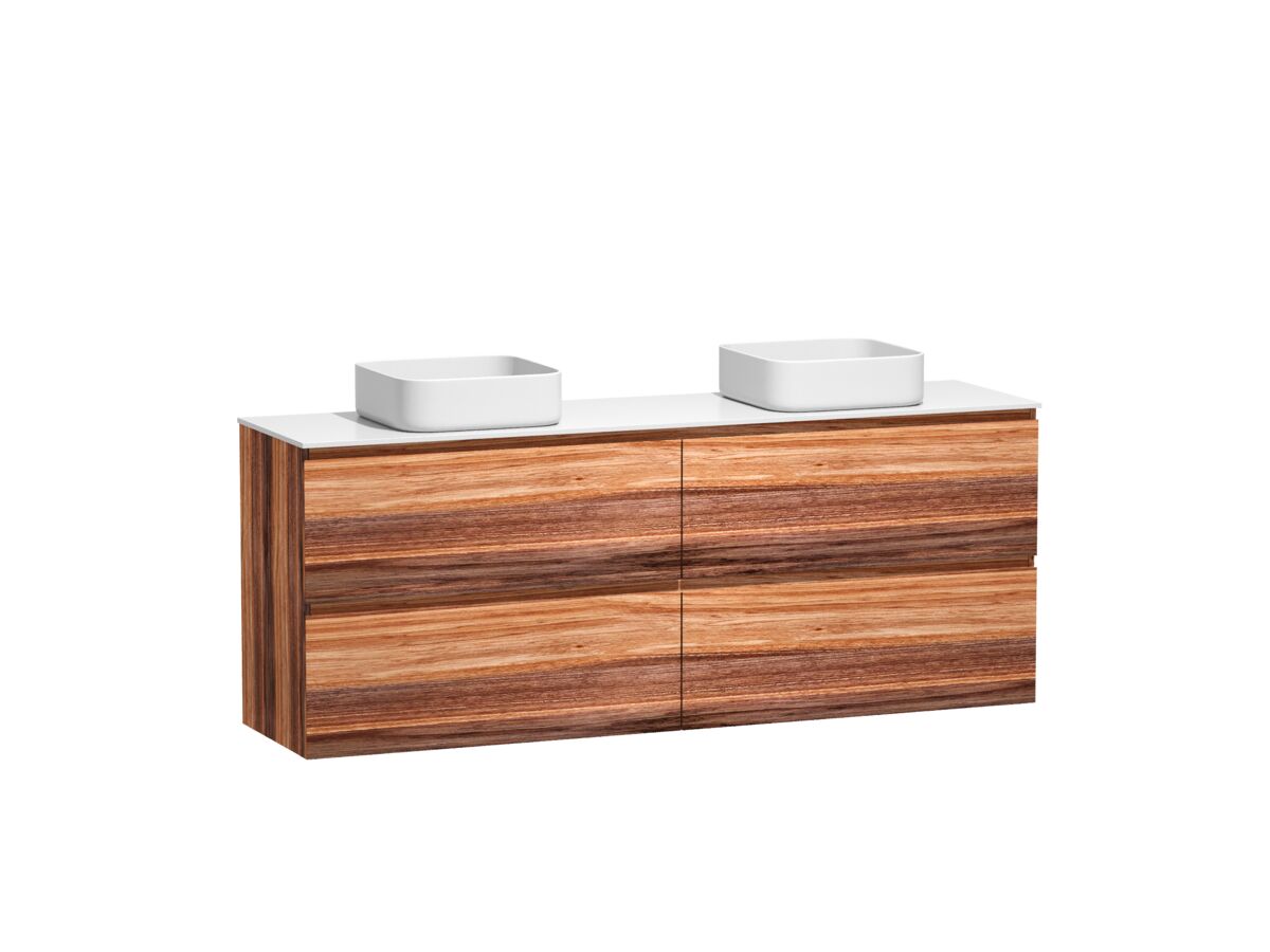 Reece Kado Arc Timber Twin Drawer 1800mm Double Bowl Vanity Unit Corian Top Red Tulip