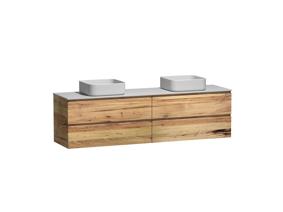 Reece Kado Arc Timber Twin Drawer 1800mm Double Bowl Vanity Unit Corian Top Australian Chestnut