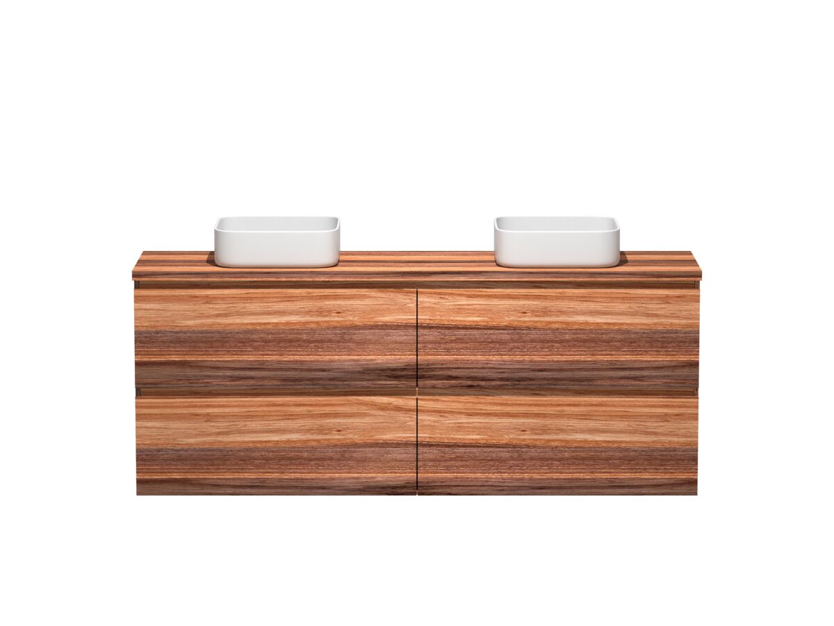 reece Kado Arc Timber Twin Drawer 1800mm Double Bowl Vanity Unit Timber Top Red Tulip