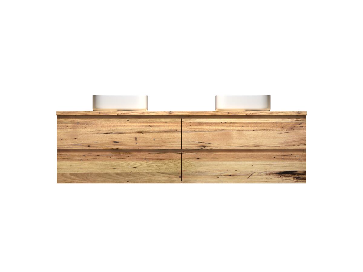 reece Kado Arc Timber Twin Drawer 1800mm Double Bowl Vanity Unit Timber Top Australian Chestnut
