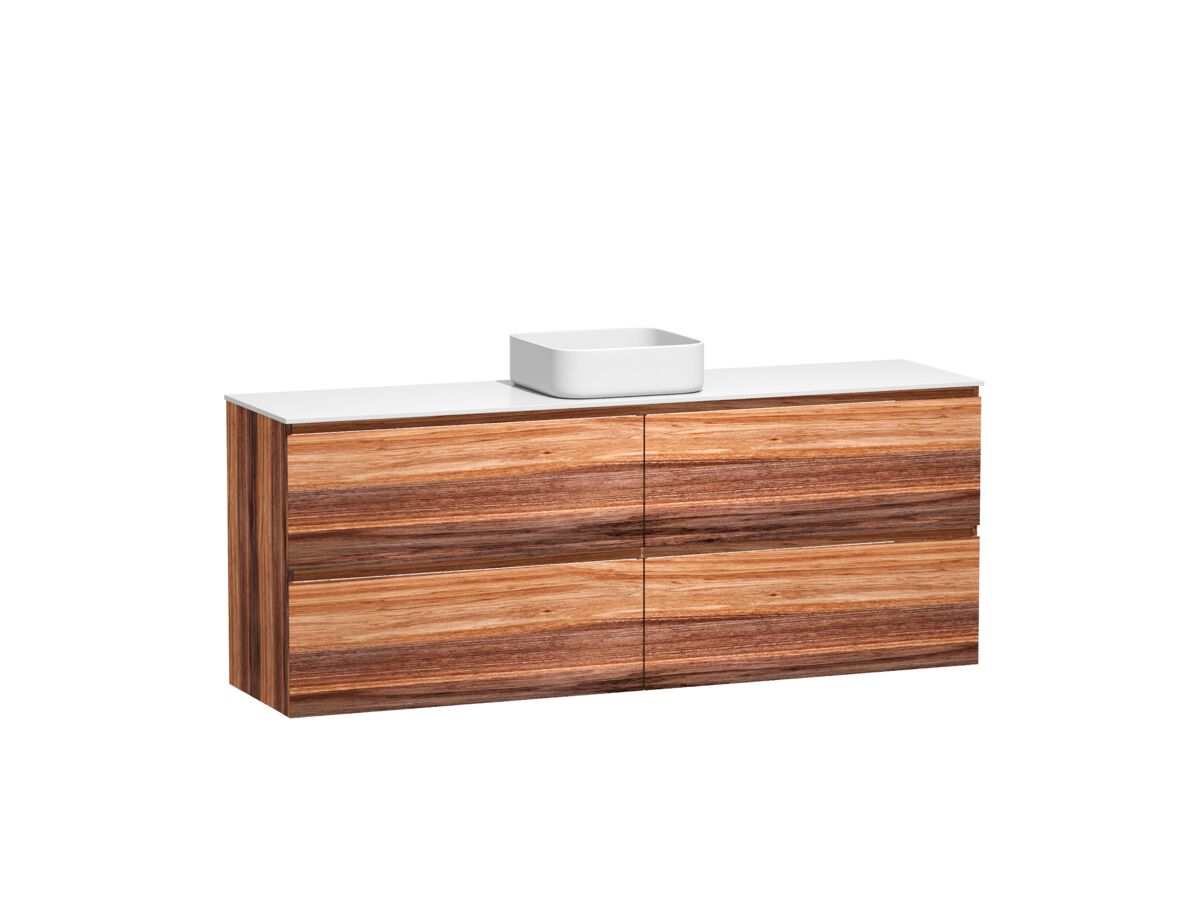 Reece Kado Arc Timber Twin Drawer 1800mm Single Bowl Vanity Unit Corian Top Red Tulip