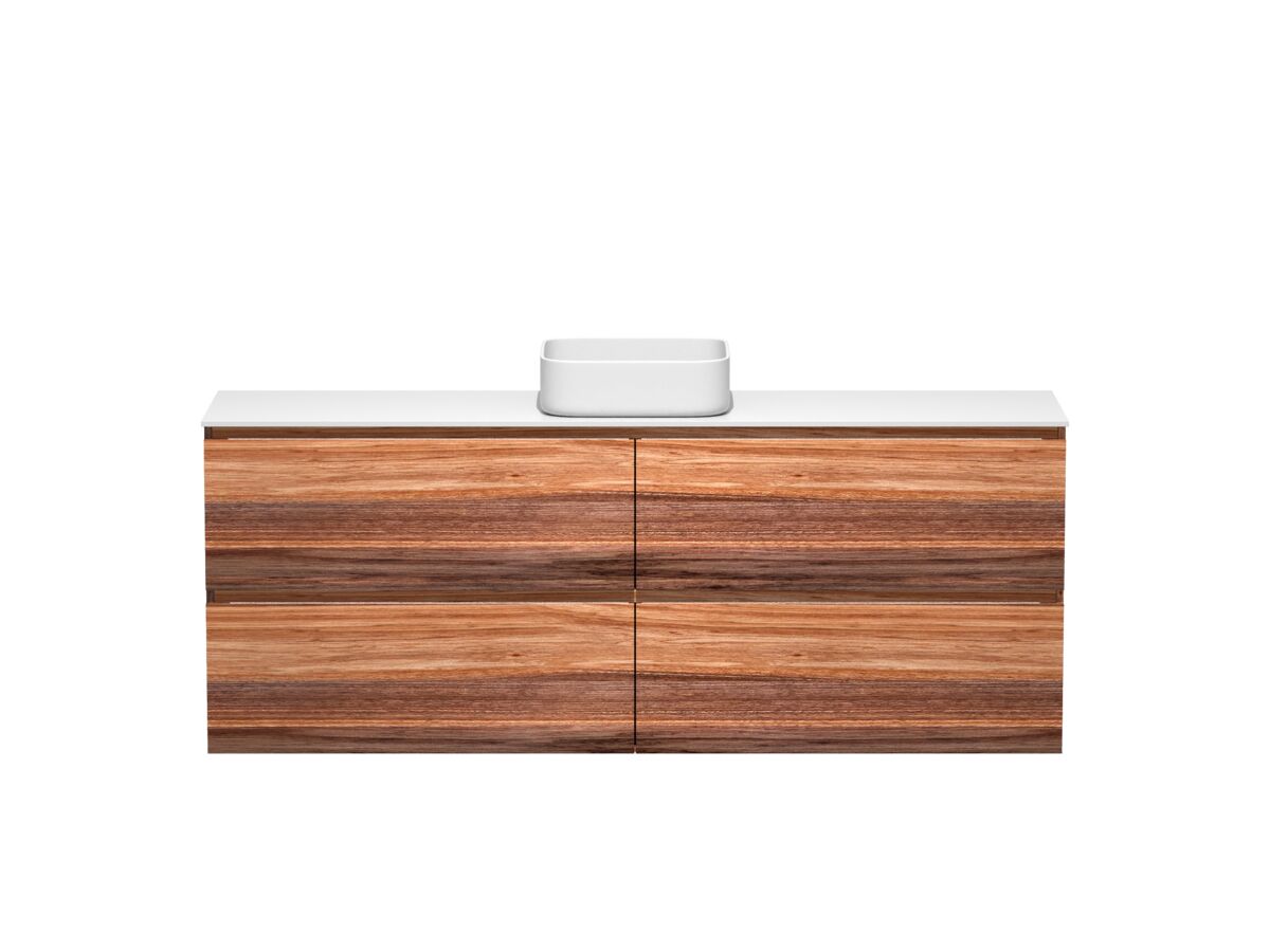 reece Kado Arc Timber Twin Drawer 1800mm Single Bowl Vanity Unit Corian Top Red Tulip