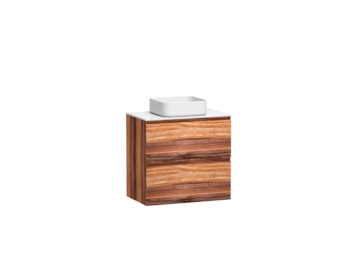 Reece Kado Arc Timber Twin Drawer 750mm Vanity Unit Corian Top Red Tulip
