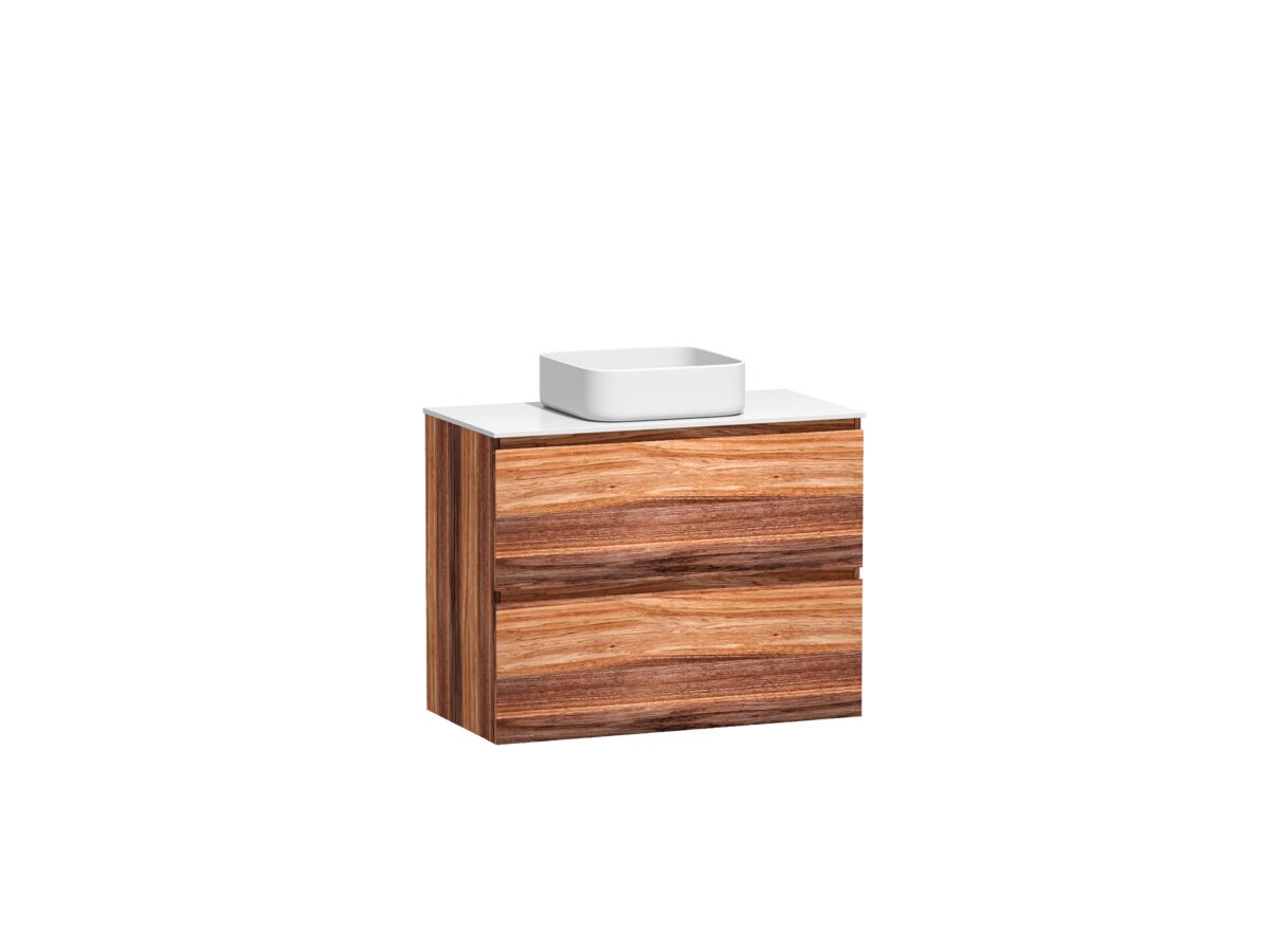 Reece Kado Arc Timber Twin Drawer 900mm Vanity Unit Corian Top Red Tulip