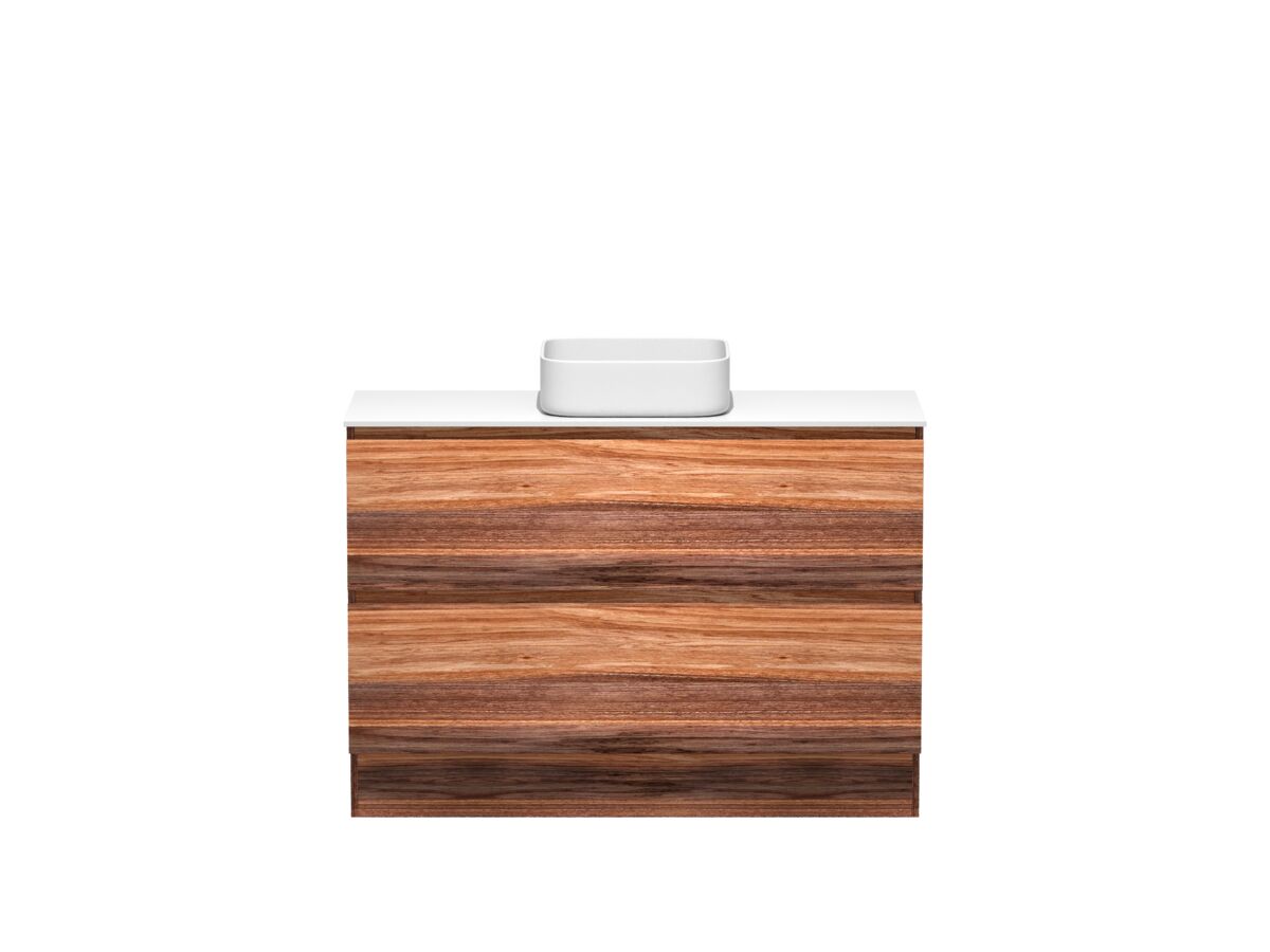 reece Kado Arc Timber Vanity Unit with Kick 1200mm Corian Top Red Tulip