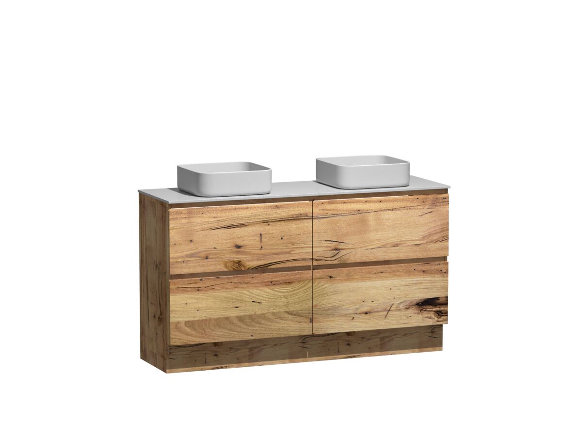 Reece Kado Arc Timber Vanity Unit With Kick 1500mm Double Bowl Corian Top Australian Chestnut