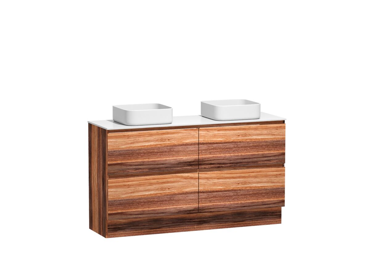Reece Kado Arc Timber Vanity Unit With Kick 1500mm Double Bowl Corian Top Red Tulip