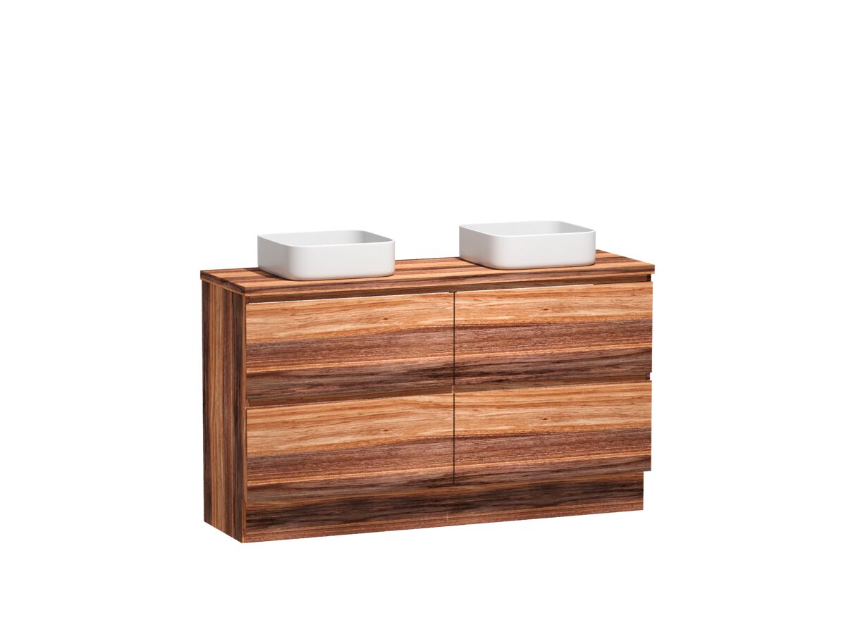 Reece Kado Arc Timber Vanity Unit With Kick 1500mm Double Bowl Timber Top Red Tulip